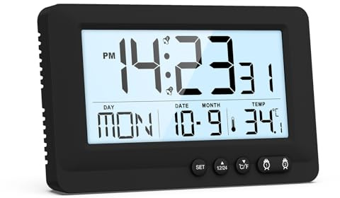 Ankilo Digitalwecker, Wecker mit Temperaturanzeige und Kalender, 12/24-Stunden-Anzeige, Zwei unabhängige Alarmeinstellungen, Schlummerfunktion, batteriebetrieben, Reisewecker