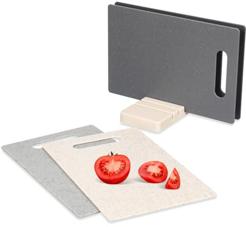 Cabilock Juego de Tablas de Cortar de Plástico con Soporte, 4 Piezas, Bordes Redondeados y Diseño Antideslizante para Cocina