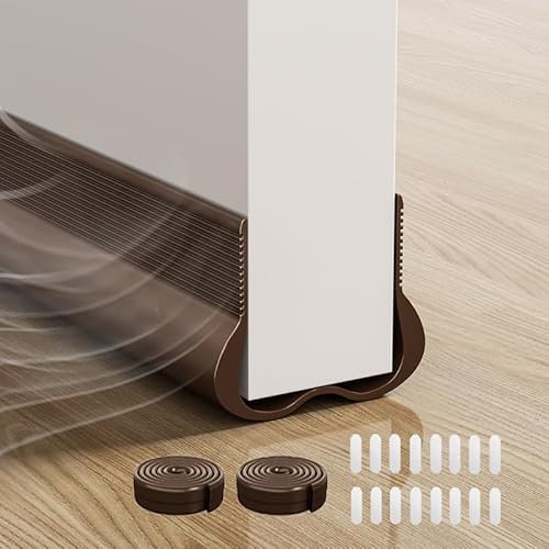 Cotensta 2 Pièces 93cm Marron Calfeutrer Bas de Porte, Silicone Bande D'étanchéité Pas Besoin de Coller, Isolation Phonique Porte, Boudin de Porte Anti Courant D'air Calfeutrer Seuil Porte, (brown)