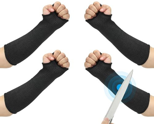 PATIKIL 10 Inch Cut Resistant Sleeve, 2Pairs Arm Safety Protectors Sleeves with Thumb Hole Level 5 Protection Forearm Guard Sleeves for Thin Skin and Bruising, XS, Black