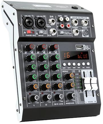 Rfeeuubft HM-4M Console de Mixage Audio de Studio à 4 Canaux pour Enregistrement sur PC DJ Scène Famille KTV Campus Discours Réunion