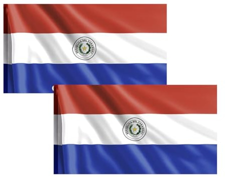 Bandera de [PAIS], Bandera 90cm x 150cm, Grande con Trabilla para Mástil y Cordones para Sujetar, Ligera, para Deportes, Fútbol, Edificios (Paraguay 2ud)