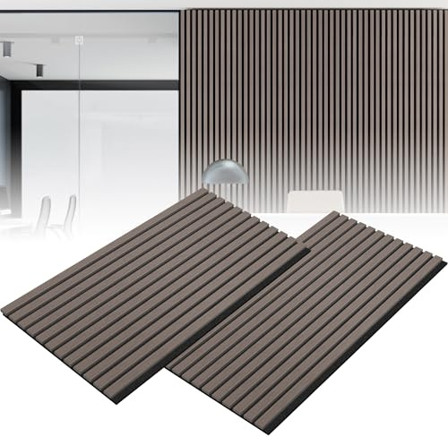 XMTECH 4er Set Akustikpaneele aus Holz Akustik Wandpaneele 120 x 60 cm Wandverkleidung Lamellenverkleidung Echtholzfurnier-Lamellenwand, für Flur, Raumdekoration, Wohnzimmer, Tonstudio, Walnuss Braun
