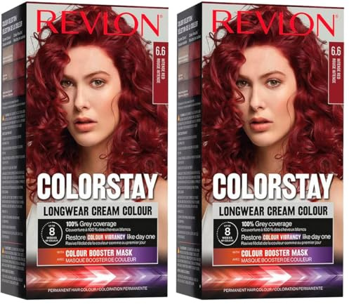 Revlon Colorstay Tinte Pelo Mujer, Coloración Permanente de larga duración, Incluye mascarilla potenciadora del color, Hasta 8 semanas de color, Tono 6.6 Rojo Intenso (Paquete de 2)