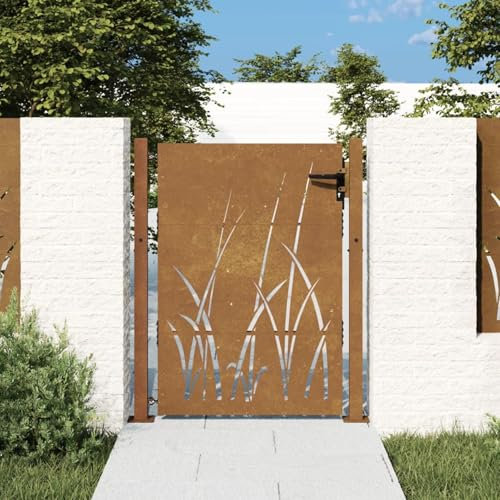 Verderoom Cancello da Giardino 105x130 cm in Acciaio Corten Design Erba, Cancello Giardino Esterno, Cancello Esterno, Cancelletto Giardino, Cancelletto Pedonale, Cancelli in Ferro