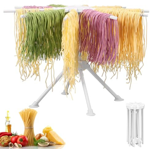 Fyeme Séchoir à pâtes avec 10 porte-pâtes à manches longues pour sécher avec dessous antidérapant, charge pliable : 2 kg, réutilisable, pour pâtes italiennes