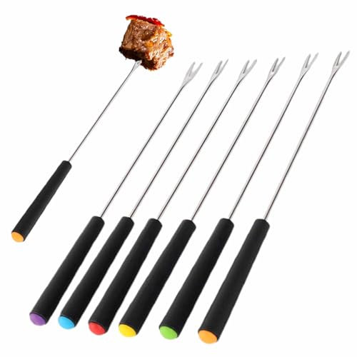 Juego de 6 piezas de fondue resistentes al calor, tenedores largos de acero inoxidable para queso, chocolate, carne y malvaviscos, asas duraderas para una inmersión segura y agradable