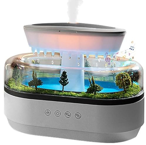 Qixfyze Humidificador con Ruido Blanco, Humidificador Aceites Esenciales con Sonido, Humidificador De Aire con Forma De Gota De Lluvia con Altavoz, Difusor De Aroma De Gotas De Lluvia 250ml