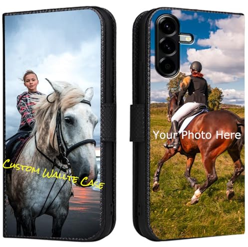 FortiCase Personalisierte Hülle für Samsung Galaxy A16,Flip Leder Hülle Kartenfach Standfunktion Case,mit Eigenem Foto Bild Text Personalisiert Handyhülle - Black-LN4