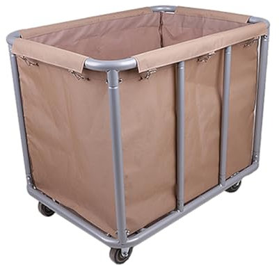 GBPLDMAQ Carro de Limpieza con Ruedas de Acero Inoxidable, Cesta para la Colada Bolsa de Tela Gruesa Oxford, Gran Capacidad y Rueda Silenciosa de 4 Pulgadas(Brown)