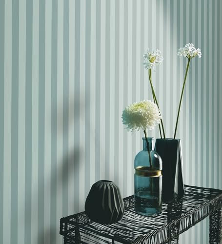 GAULAN 683474 Papier peint à fines rayures estompées turquoise pour mur pièce salon chambre couloir enfantine salle à mange tête de lit hall d'entrée - Rouleaux de 10 m x 0,53 m