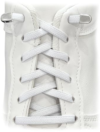 GOODSALEOK 2 Paar Elastische Schnürsenkel Ohne Bindung Flache Sportliche Schuhband Unisex Sportschuhe Laufschuhe Sneaker Freizeitschuhe Weiß