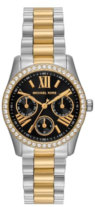 Michael Kors Lexington Orologio da donna, movimento al quarzo, cronografo con cinturino in acciaio inox, Argento e oro, 33 mm, Bracciale