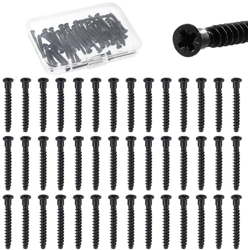 Glarks 50pcs M5 x 40mm Pozi-Flat Head Confirmat Screws Kit, Black Carbon Steel Cross Self-Tapping Screw, Pozi Drive Furniture Screws for Cabinet, Chair, Furniture Connecting