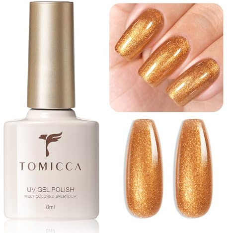 TOMICCA UV Nagellack Glitter Gold Gel Nagellack UV/LED 8ML | Soak-Off Gel Nail Polish Geeignet für Anfänger Nail Art Salon DIY Home