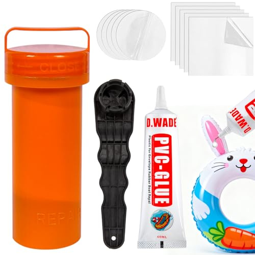 songyea Schlauchboot Reparaturset, Kajak Aufblasbar Reparatur Kit mit 10 PVC-Patches, Kleber, Ventilschlüssel, Paddleboard Aufblasbar Zubehör, SUP Flickzeug Set (A)