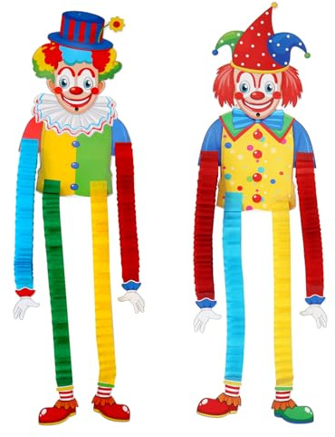 HUKUMA 2 Stück Clown Deko Karneval, Clown Luftschlangen Karneval Girlande, Hängende Faschingsdekoration für Fensterbilder Karneval, Fasching,Zirkus Deko und Geburststagsparty