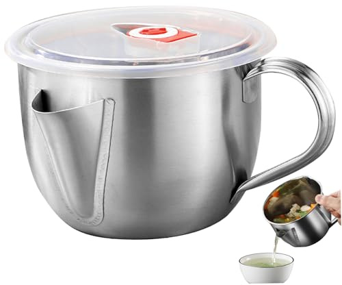 Cooking Oil Filter, Fat Separator Jug 1L Food Grade Stainless Steel Gravy Separator Jug with Lid and Handle 2 Outlets Bacon Grease Container for Kitchen Supplies, Oil Strainer