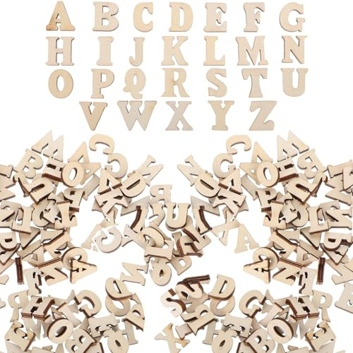 Buchstaben zum Basteln Set, 208 Buchstaben A-Z, Naturholzfarbe, 15 mm | Buchstaben Set, Umweltfreundliches Holz, Leicht und Einfach zu Verstauen, Für Vorschul-Lernen, Basteln und Wanddekoration