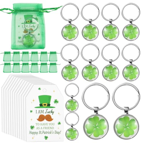 4 Pièces Lucky Porte-clés Trèfle à quatre Feuilles Porte Clef Trefle 3 Feuilles Fortune Keychain Porte Cle Porte Bonheur pour Cadeau, Porte-Clés Porte-Bonheur (Style-B)