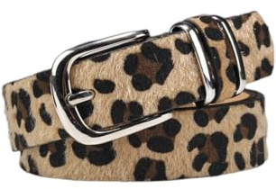 JYIXXZX Leopardenmuster Gürtel Damen Mode PU Ledergürtel für Jeans Hosen Kleider Verstellbare Vintage Taillengürtel Damen Khaki Gepardenmuster Gürtel mit Silber Quadratischer Schnalle