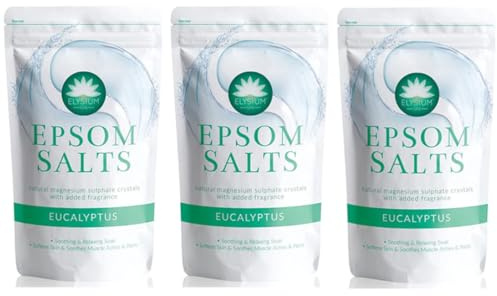 Elysium Spa Eucalyptus Epsom Bath Salts, Natural Magnesium Sulphate Crystals, Soothing Muscle Relief, 1kg, Pack of 3