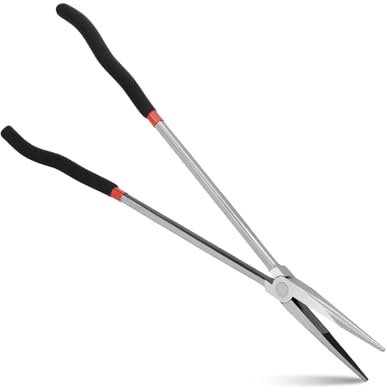 16 Zoll Extra Lange Spitzzange Gerade 400mm, Hochwertiger Stahl Spitzzange mit gerader Spitze Rutschfeste Griffe Werkstattzange für Enge Räume