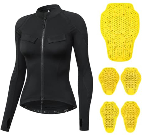 XFNWT Camiseta protectora transpirable para mujer para motociclistas | Almohadillas de protección para la espalda y las extremidades extraíbles con certificación CE, chaqueta elástica,Black-L(EU)