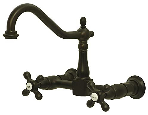 Kingston Brass KS1245AX Küchenarmatur mit Wandhalterung, 20,23 cm Center, Kreuzgriffen, 21,59 cm, Öl-Bronze