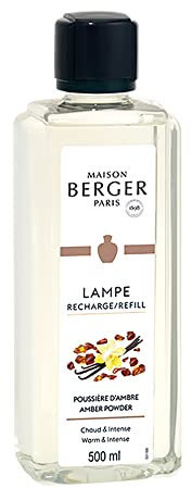 Maison Berger - Poussière d'Ambre - Recharge Huile Parfumée Prête à l'emploi pour Lampe Berger - Purifie et Désodorise l'Air - Diffusion Longue Durée (500ml) - Fabriqué en France