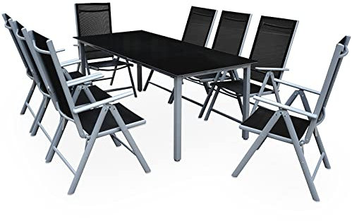 Casaria® Gartenmöbel Set 8 Stühle mit Tisch 190x90cm Aluminium Sicherheitsglas Wetterfest Klappbar Modern Terrasse Balkon Möbel Sitzgruppe Garnitur Bern