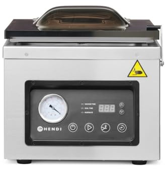 HENDI Macchina Sottovuoto a Campana, Tempo di Vuoto 5–90 s, Funzione Marinatura, Barra di saldatura 300x5mm, Pompa a Olio 133,3 l/min, 230V/950W, 359x425x(H)366mm, Inox