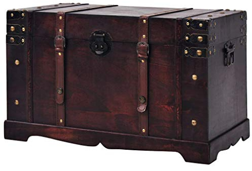 Festnight- Schatztruhe Holz Aufbewahrungstruhe | Tragbar Schatzkiste mit 2 Seitengriffen | Vintage Aufbewahrungsbox 66 x 38 x 40 cm Braun