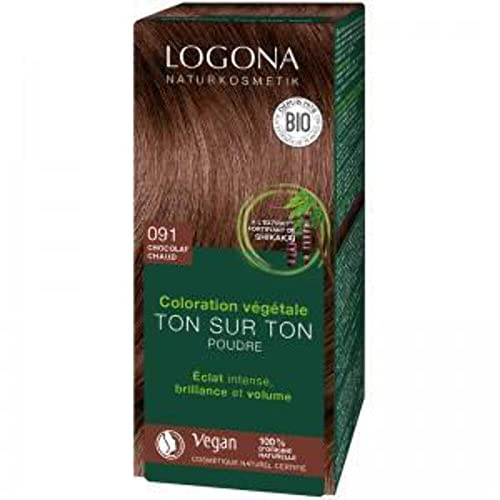 LOGONA Naturkosmetik Cosmétiques naturels Poudre de coloration aux herbes 091 Chocolate Brown, Vegan & Natural, Coloration naturelle pour cheveux bruns au henné et au shikakai, Coloration, 100g