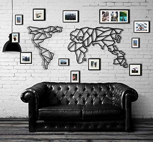 Tubibu Wanddekoration, 100% Metall, Weltkarte, 60 x 120 cm, Wandbehang für Wohnzimmer, Schlafzimmer, Wohnheim 40 x 23 inch schwarz