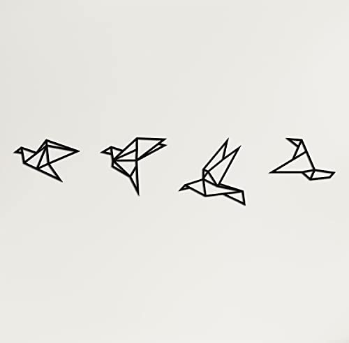 DEKADRON Metallwandkunst, Geometrische Vogelkunst, Metallwanddeko, Metallvogeldeko, Einweihungsgeschenk, Minimalistische Wandkunst (4er-Set)