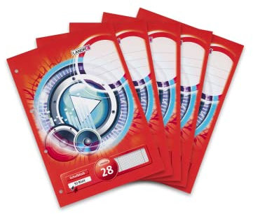 Landré Schulblock A4 kariert, Lineatur 28, 50 Blatt, kopfverleimt, rot, 5 Stück