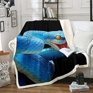 Loussiesd 3D Snake Blanket for Kids Boys Green Snake Blankets and Throws 3D Reptile Fleece Blankets Wild Animal Sherpa Blanket,Plush Blankets Single 50x60