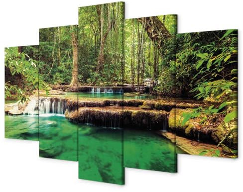 B&D XXL - Akustikbild Wasserfall Natur 5 tlg - Bilder Akustikschaum Schallschutz Wand Deko Kunst Akustikpaneele Wandpaneele Schalldämmung Wandbild Schallabsorber Akustikplatten c-B-0036-b-n