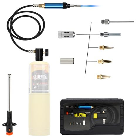 BLUEFIRE 3' Hose MAP/MAPP Gas Soldering Mini Pen Torch Kit Multi-Function Propane Torch with Free Flint Lighter Hotter Jewelry Torch Portable Brazing Welding Torch Kit by MAP Pro Propane Cylinder