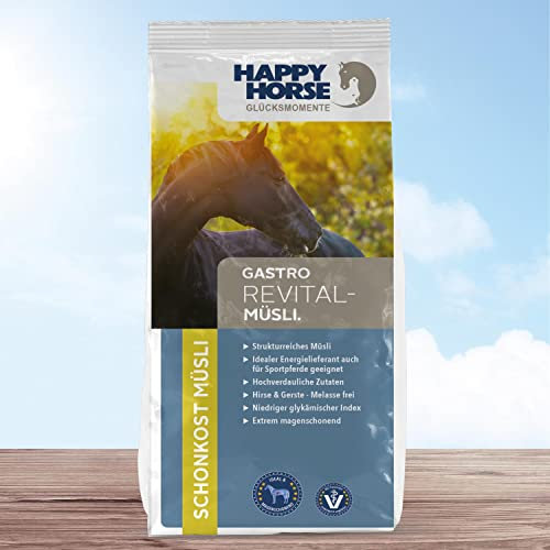 HAPPY HORSE Superfood Gastro-Revital-Müsli 14 kg | Getreidefrei & Melassefrei | Faserreiches Pferdemüsli zur Ergänzung der täglichen Fütterung | Mit Luzerne, Leinsamen, Kleie | Made in Germany