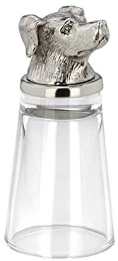 H.Bauer jun. Edelstahl Zylinder Schnapsglas 4 cl ohne Henkel - ausgefallenes Shotglas mit Motiv Hund Ø 4.5 cm - individueller Stamper mit Fuß - Highlight zu jeder Party, Feier oder an der Bar