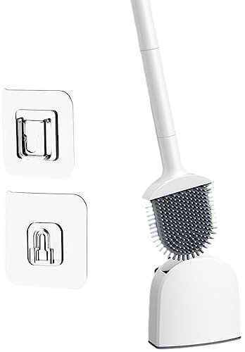 Brosse WC Silicone Antibactérienne à Séchage Rapide - Balayette Toilette à Manche Long