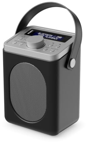 MAJORITY Little Shelford Portable DAB+ Radio with Bluetooth | 15 Hour Battery Playback and Mains Powered | Dual Alarm & Snooze Function | 20+ Presets, FM, Headphone Jack (Black + Grey)