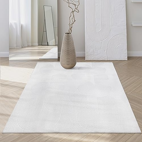 Mia´s Teppiche Rosy - stilvoller 3D Teppich mit Anti-Rutsch-Rücken, flauschig, rutschfest und pflegeleicht, Weiß, 140 x 200 cm