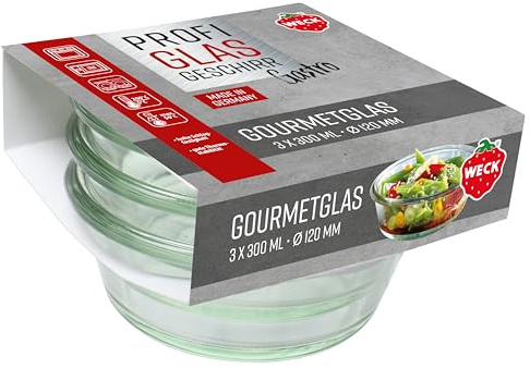 Weck 3er Set Gastropack 300 ml Gourmetgläser (perfekte Kreationen, Backofengeeignet, Spülmaschinengeeignet, Stabilität, Delikatessengläser, ohne Deckel) 76126, Klar