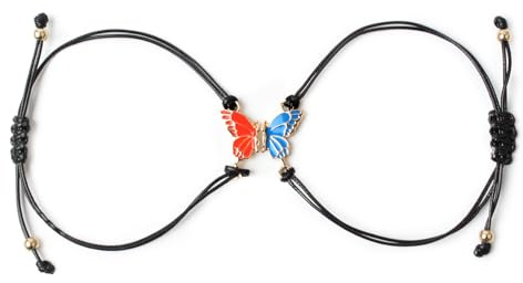 Vzfit 2 Stück Freundschaftsarmband mit Schmetterling Armband,Beste Freundin Geschenke für Frauen,Langstrecken Versprechen Matching Armbande für Damen Herren Freunde(Rot und Blau)