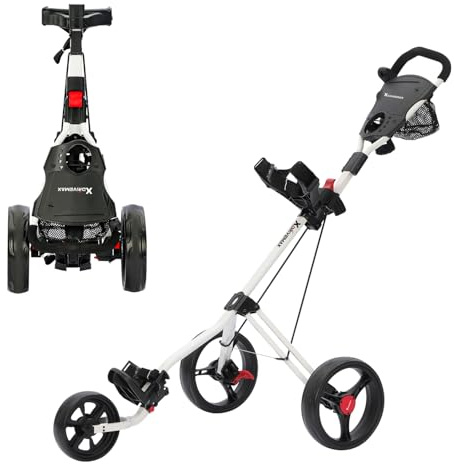 XDriveMax GC27 - Carrito de Golf de 3 Ruedas, Carrito de Golf Plegable y Ligero, Carrito de Golf para Palos de Golf y Bolsa de Golf con Soporte para Tazas, Soporte para Tarjetas de puntuación