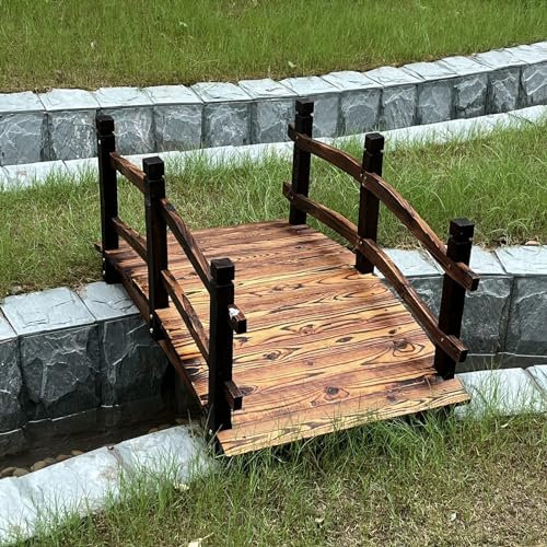 Gartenbrücke Bogenteichbrücke Im Freien mit Sicherheitsgeländer, 140cm Lang Karbonisierte Retro-Holzbrücke für Patio Farm Park Creek, Hochleistungs-Fußgängerbrücken-Hofdekoration