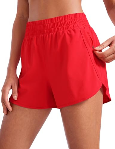 CRZ YOGA Shorts Fitness Dauphin Taille Haute 7cm | Taille Haute, Doublure Maille, Athlétique, Séchage Rapide, Léger, Poche Zippée, pour Femme
